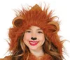 A young girl wearing a lion costume hood with ears and a mane, smiling. Produktbild-Vorschau