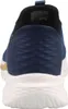 The back view of a blue Skechers sneaker with a white sole. Voir les images du produit