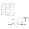 A clear acrylic organizer with multiple drawers, shown with dimensions. Produktbild-Vorschau