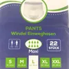 The image shows the packaging of adult diapers, highlighting size and quantity information. Produktbild-Vorschau