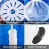 A collage of four close-up images showing different parts of a portable washing machine. Produktbild-Vorschau