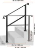 A diagram showing a black metal handrail installed on concrete steps, with dimensions indicated by lines and text. Podgląd zdjęcia produktu
