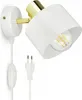 A white and gold LED wall lamp with a visible light bulb and power cord with a switch and plug. Produktbild-Vorschau