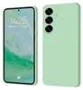 A product image showing a smartphone case in a light green color, displayed from two angles: front and back. Produktbild-Vorschau