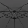 Close-up view of the underside of a dark gray umbrella, showing its metal frame and fabric. Produktbild-Vorschau