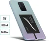 A smartphone with a wireless charging receiver attached to its back, with text overlays indicating specifications. Náhľad obrázku produktu