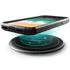 A black phone case is shown on a wireless charging pad. Produktbild-Vorschau
