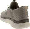 A close-up rear view of a gray Skechers slip-on shoe. Podgląd zdjęcia produktu
