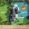 An aerial view of a house with a garden, showing different zones for a robotic lawnmower. Produktbild-Vorschau