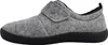 A side view of a gray felt slipper with a black sole and a velcro strap. Produktbild-Vorschau