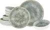 A set of stoneware dishes with a textured, speckled gray and white glaze and a brown rim. Náhľad obrázku produktu
