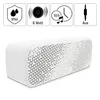 A white Bluetooth speaker with a patterned grill, shown at an angle against a white background. Above the speaker are four icons representing features: IPX4 water resistance, 8 Watt power, 10-hour battery life, and an Aux input. Anteprima dell’immagine prodotto