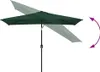 A dark green rectangular umbrella is shown tilted, with a faded outline indicating its range of motion. A purple curved arrow with two arrowheads points to the right, suggesting rotation or tilting. Náhľad obrázku produktu
