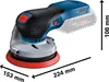 A Bosch cordless orbital sander with dimensions indicated. Anteprima dell’immagine prodotto