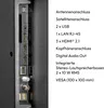 A close-up view of the rear ports of a television, with a list of its features. Produktbild-Vorschau