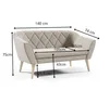 A beige couch with dimensions indicated by measurement lines and text. Náhľad obrázku produktu