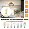 A kitchen scene with a ceiling light fixture and various light bulbs displayed below, along with technical specifications. Náhľad obrázku produktu