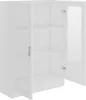 A white cabinet with two doors, one of which is open, revealing shelves inside. Produktbild-Vorschau