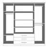 A diagram showing the internal layout of a wardrobe. Voir les images du produit
