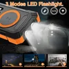 A power bank with LED lights illuminating a tent and showing different use cases. Produktbild-Vorschau