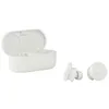 A white charging case and two white wireless earbuds are displayed against a white background. Produktbild-Vorschau