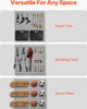The image shows three different examples of how a wall storage system can be used to organize various items, including repair tools, gardening tools, and sports equipment. Náhled obrázku produktu