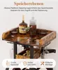 A close-up view of a vintage-style bar cart with bottles, glasses, and olives on the top shelf, and wine glasses and corks on lower shelves. Anteprima dell’immagine prodotto