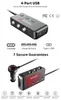 A product image showing a car charger with multiple USB ports and cigarette lighter sockets, along with feature callouts and safety guarantees. Podgląd zdjęcia produktu