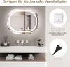 A bathroom vanity with a mirror, sink, and accessories, alongside instructional graphics for electrical connection. Voir les images du produit