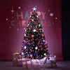 A decorated Christmas tree with gifts underneath, set against a pink background with festive text and graphics. Voir les images du produit