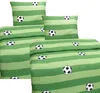 A set of bedding with a green striped pattern and soccer ball graphics. Produktbild-Vorschau