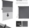 A diagram showing the adjustable length of a vertical awning, with accompanying text and feature callouts. Náhled obrázku produktu