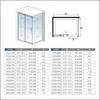 A technical drawing of a shower enclosure and a table with dimensions. Produktbild-Vorschau