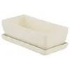 A rectangular ceramic planter with a matching saucer, shown from a side angle against a white background. Produktbild-Vorschau