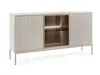 A modern sideboard with fluted doors and a glass-fronted cabinet with LED lighting. Produktbild-Vorschau