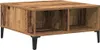 A square coffee table with a wood-like finish and two open storage compartments, supported by four black legs. Produktbild-Vorschau