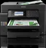 A black Epson EcoTank L15150 Inkjet printer is shown from the front, with a document partially printed and emerging from the output tray. Anteprima dell’immagine prodotto