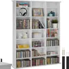 A white shelf unit filled with CDs, DVDs, books, and decorative items. Náhled obrázku produktu
