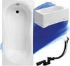 A white bathtub with a white acrylic apron and a drain assembly. Produktbild-Vorschau