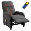 A dark gray massage recliner chair with a remote control shown next to it. Produktbild-Vorschau