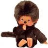 A brown plush toy monkey sits on a white background, holding a pink pacifier to its mouth. Náhľad obrázku produktu