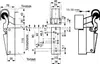 Technical drawing with dimensions and annotations for a door closer mechanism. Produktbild-Vorschau