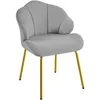 A light gray upholstered chair with gold metal legs, presented against a white background.