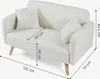 A white sofa with dimensions indicated by measurement lines and text. Anteprima dell’immagine prodotto