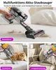A collage of images showing a cordless vacuum cleaner being used in different settings: on a bed, on a sofa with a cat, and in a car interior. Produktbild-Vorschau