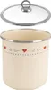 A cream-colored enamel pot with a decorative heart pattern and a glass lid with a silver handle. Produktbild-Vorschau