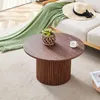 Table basse ronde de 70 cm, aspect noyer, MDF rainuré, Voir les images du produit 4