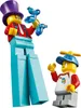 Two LEGO minifigures, one on stilts holding a balloon animal, and a child. Produktbild-Vorschau