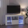 A white TV stand with LED lighting in a room. Podgląd zdjęcia produktu