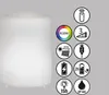 A white cylindrical LED lamp with various feature icons on the right side. Produktbild-Vorschau